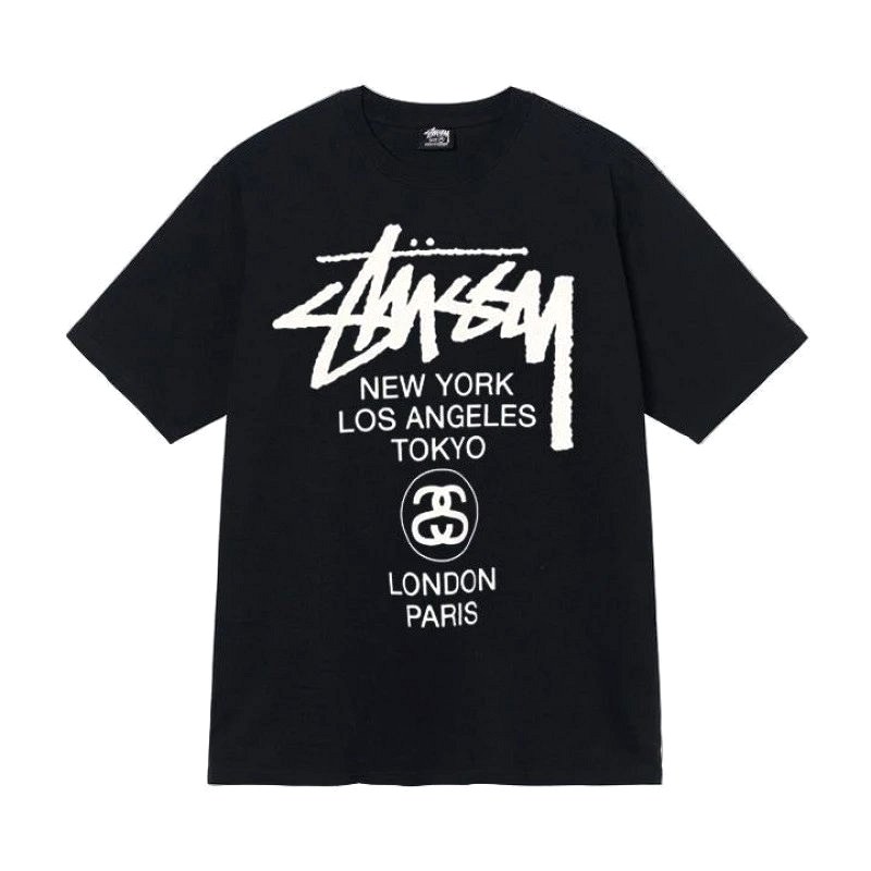 Stussy Letter-Print Black T-Shirt Review: 250–300 gsm Cotton, Size L, Twenty Washes